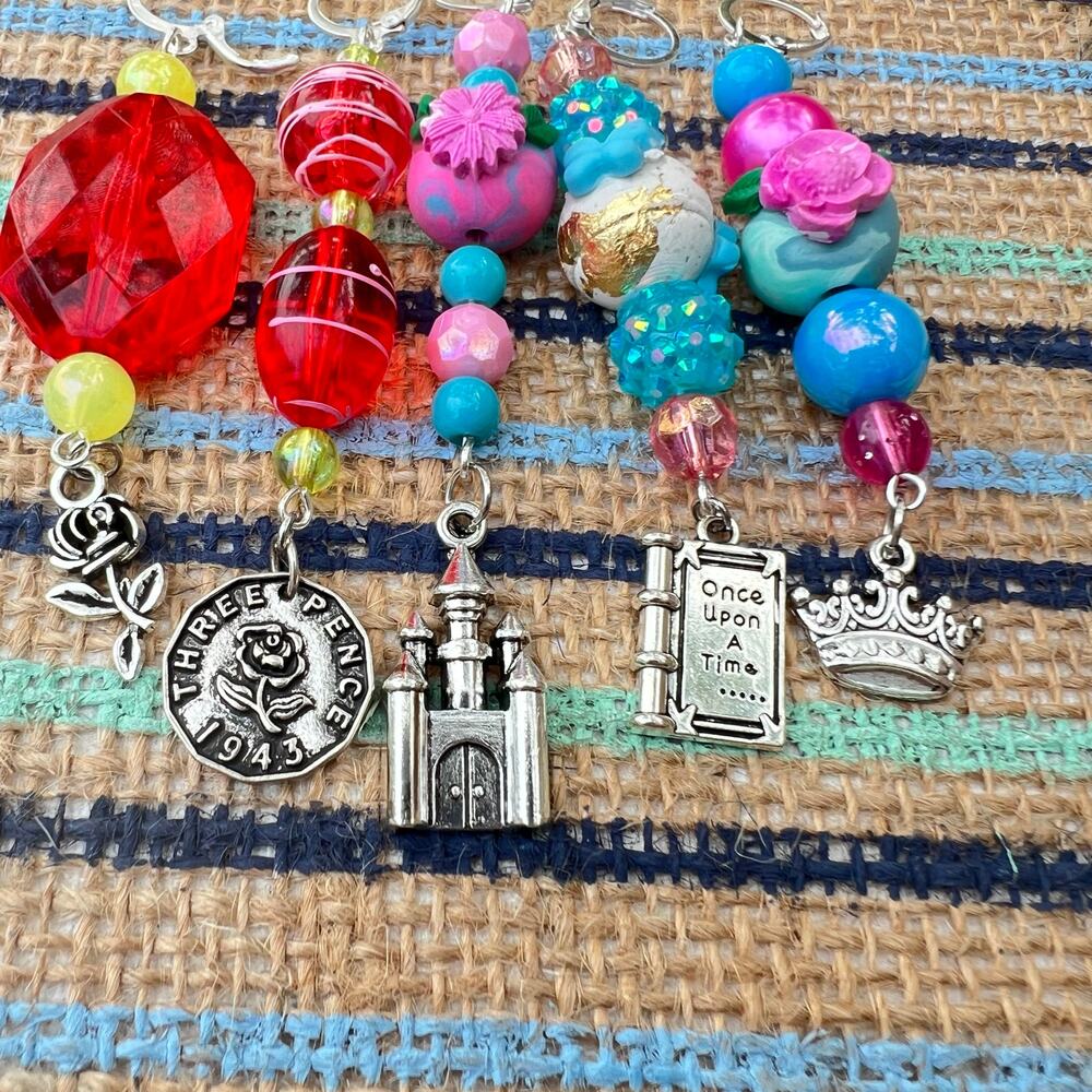 Pretty Princess Artisan Set of 5 Dangle Bead Stitch Markers Handmade